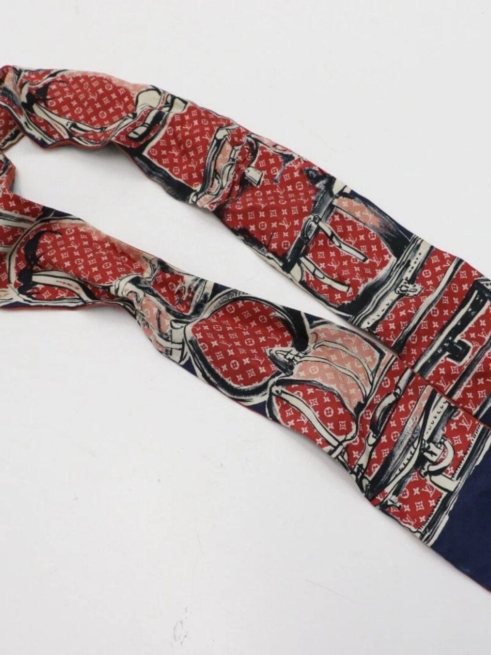 Louis Vuitton Navy Red Monogram Silk Scarf